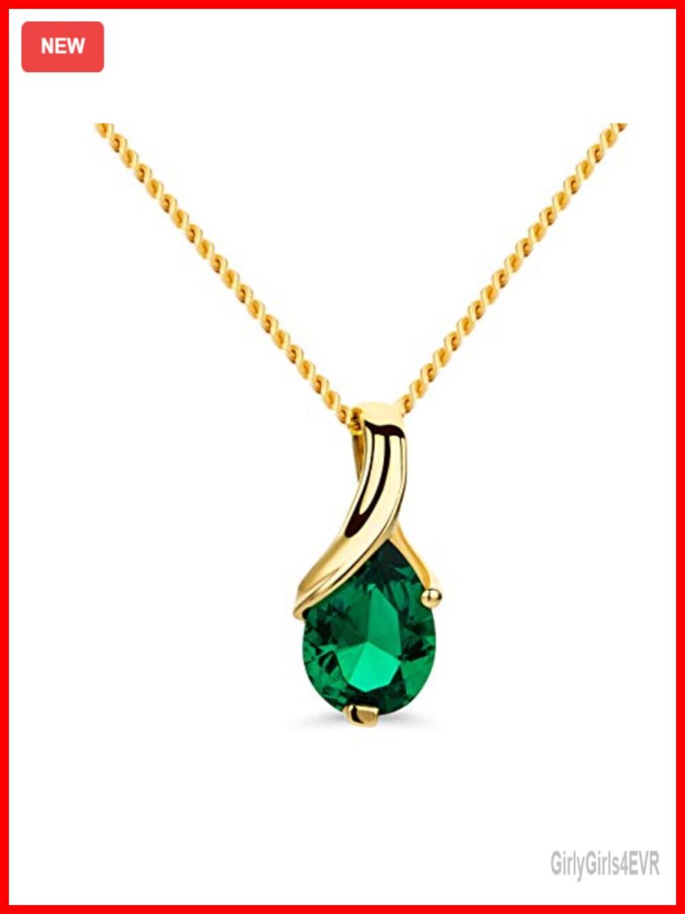 14K Solid Yellow Gold Emerald Birthstone Pendant Necklace May